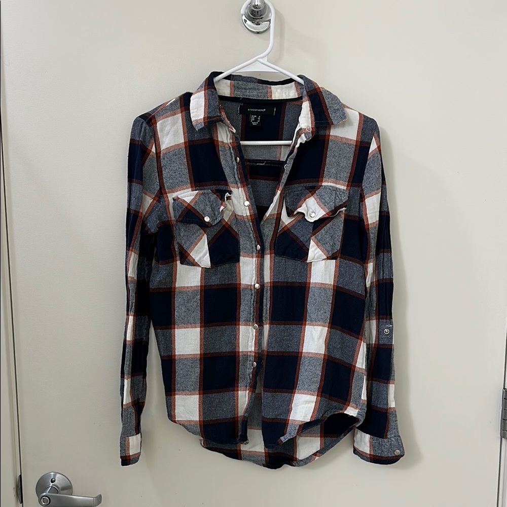Atmosphere Navy and Orange Plaid Shirt